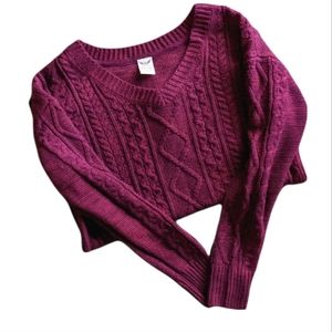 Women's Sparkly Cranberry Red/Wine Cable Knit Christmas Holiday Sweater - Size L